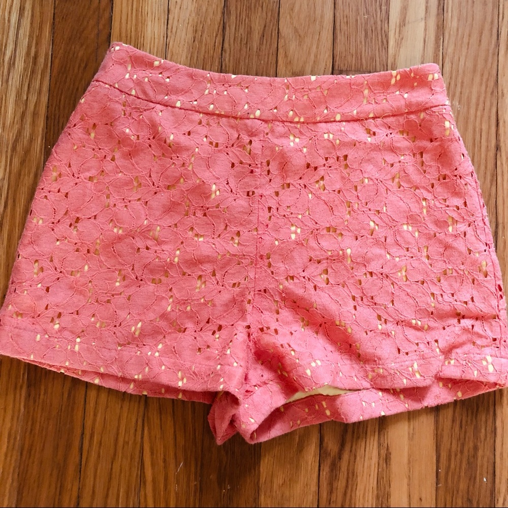 Coral lace shorts